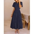 thumbnail image 2 of Merokeety Womens Summer Dresses Boho Floral Eyelet Lace Tiered Flowy Maxi Dress Navy m, 2 of 5