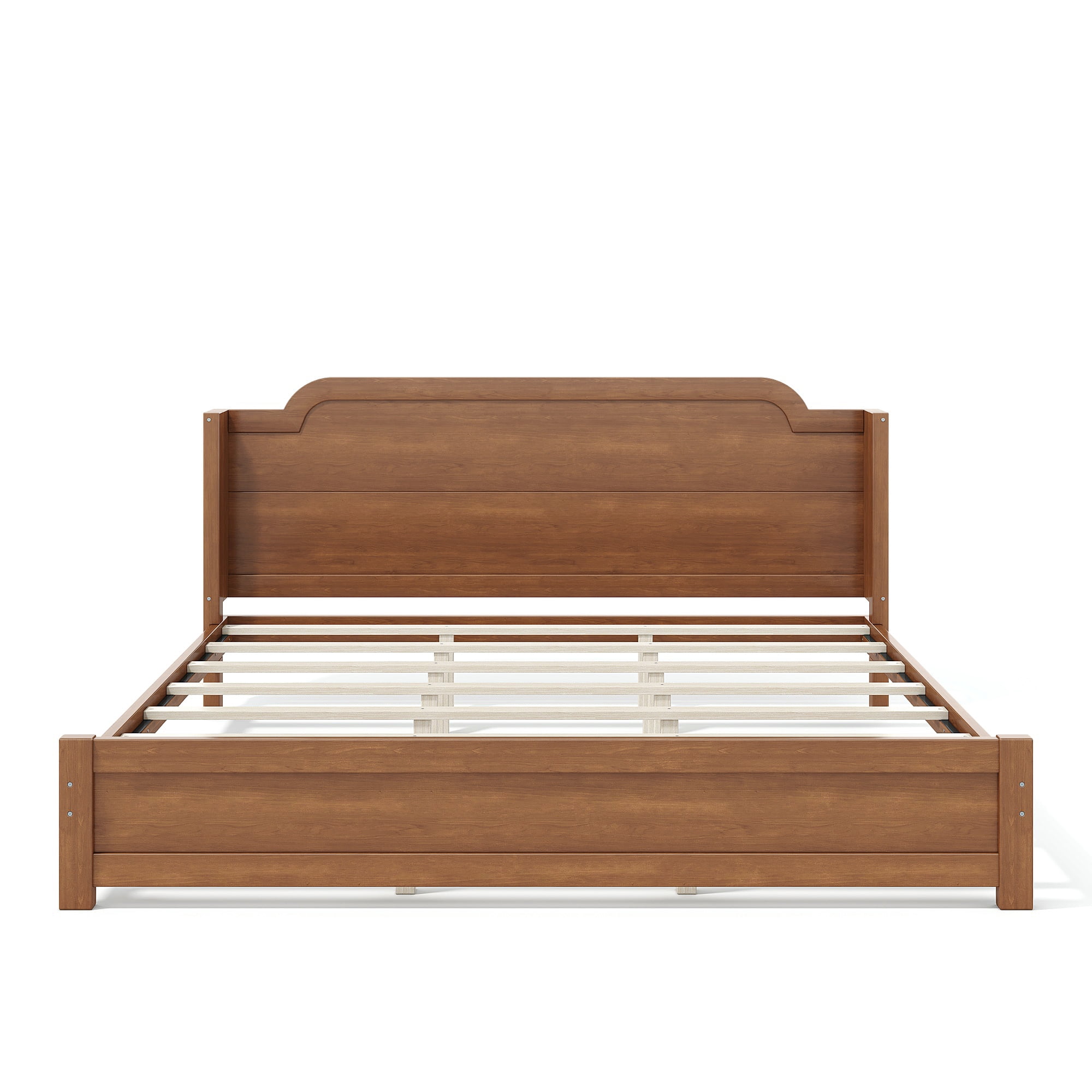 GARITIN King Solid Wood Platform Bed with Headboard, Brown Finish & Minimalist Design, Easy Assembly, No Box Spring Needed Traditional Wood Bed Frame, Brown