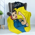 thumbnail image 4 of Feminist Soft Flannel Fleece Throw Blanket, Cartoon Woman with We Can Do It Words on a Speech Bubble Social Movement Theme, Cozy Plush for Indoor and Outdoor Use, 50" x 60", Multicolor, by Ambesonne, 4 of 5