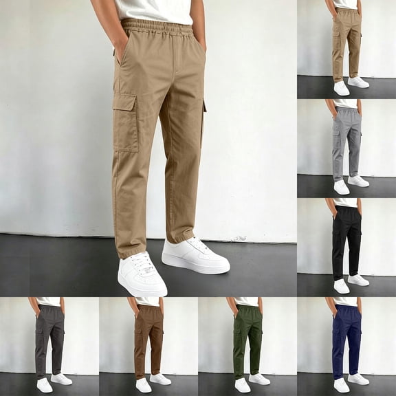 FUZHIQ Boys Girls Cargo Pants Multi Pocket Elastic Waist Long Trousers Casual Pull-on Bottoms for Kids Ages 5-16 Years