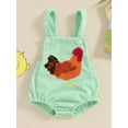 thumbnail image 2 of Newborn Baby Boy and Girl Overalls Square Neck Rooster Embroidery Ribbed Sleeveless Romper Jumpsuit, 2 of 8