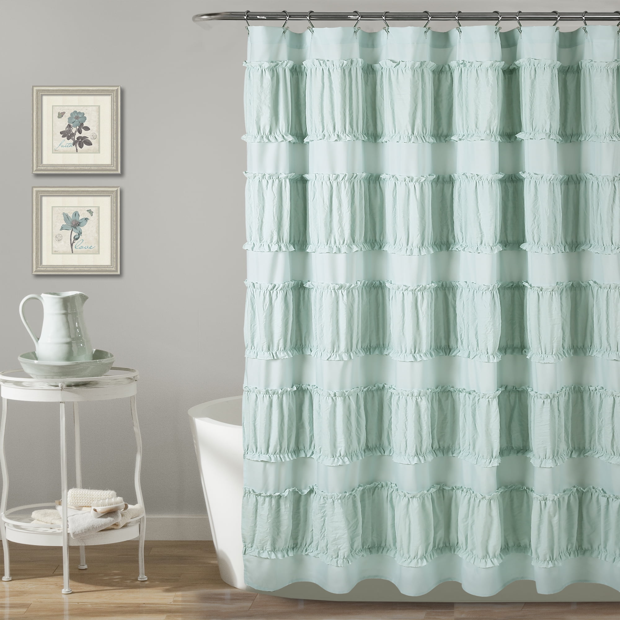 Lush Decor Nova Ruffle Textured Shower Curtain, 72x72, Blue, Single