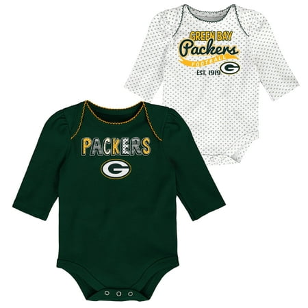 Girls Newborn & Infant Green/White Green Bay Packers 2-Pack Long Sleeve