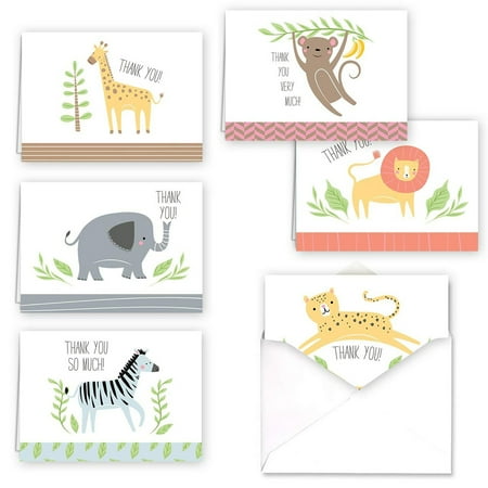 Jungle Animals Thank You Note Card Assortment - set of 36