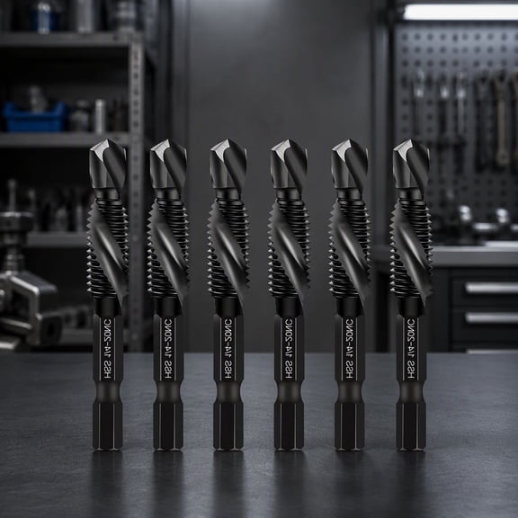 6-Piece 1/4-20 NC Combination Drill Tap Bit Set, High-Speed Steel with Blackened , 1/4 Inch Hex Shank, Includes Storage Case