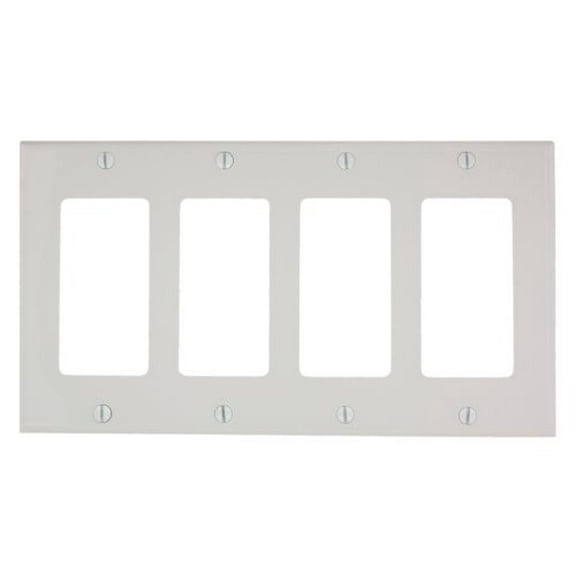 Leviton 80412-NW 4-Gang Decora GFCI Rocker Switch Wall Plate, Standard Size Cover, Unbreakable Nylon, Device Mount, White