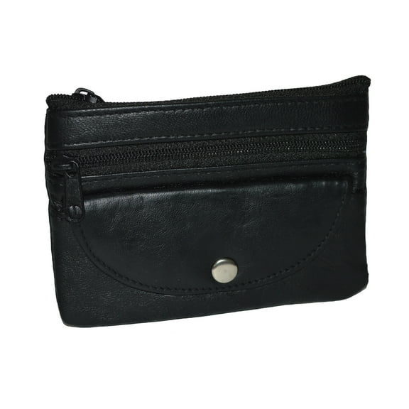 Coin Purse Genuine Leather with 2 zipper pockets and 1 snap pocket