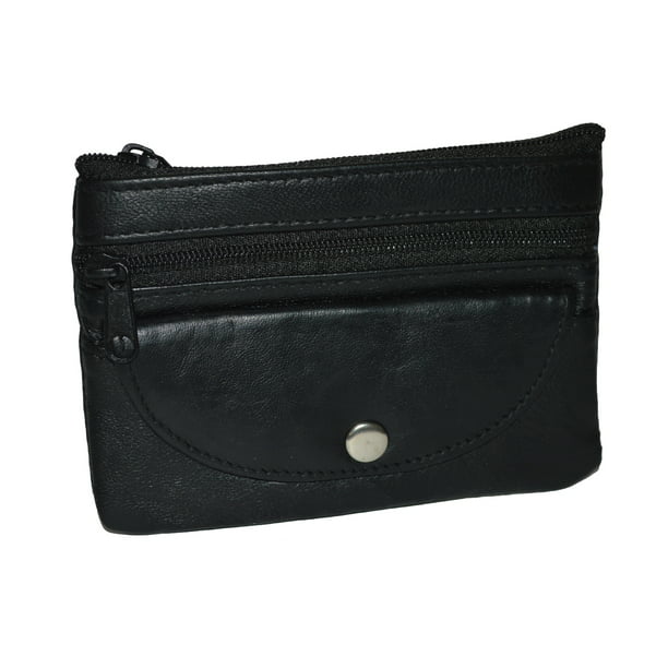 Leatherboss - Coin Purse Genuine Leather with 2 zipper pockets and 1 snap pocket - 0 ...