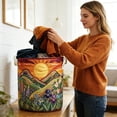 thumbnail image 3 of Quilted Laundry Basket With Handles,boho fabric storage basket,multi-functional clothes storage basket，Lightweight and foldable design (16x22in), 3 of 3