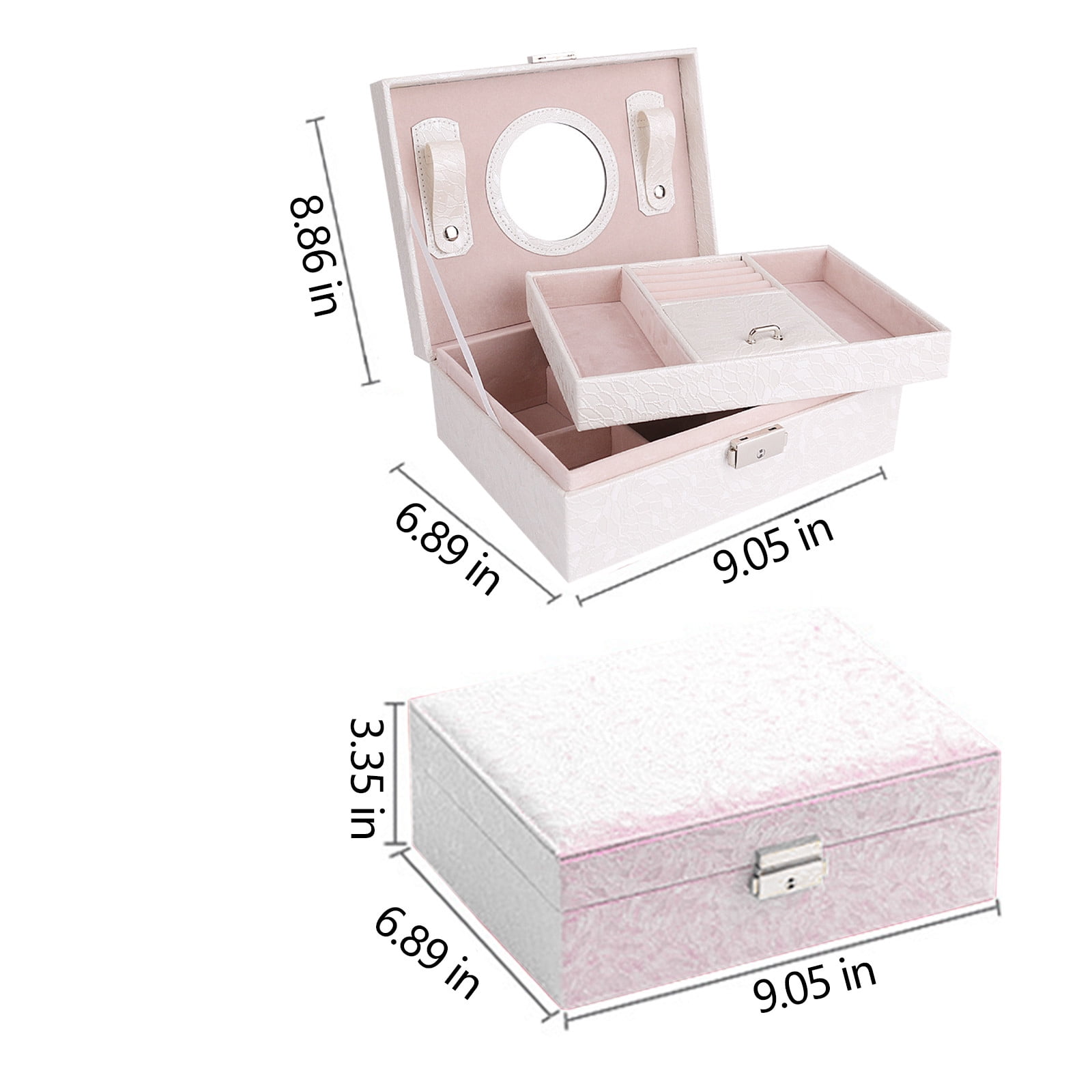 Jubipavy Jewelry Box With Lock And Mirror Jewelry Organizer Storage Case With 2-Layers Display For Earrings Bracelets Rings Watches