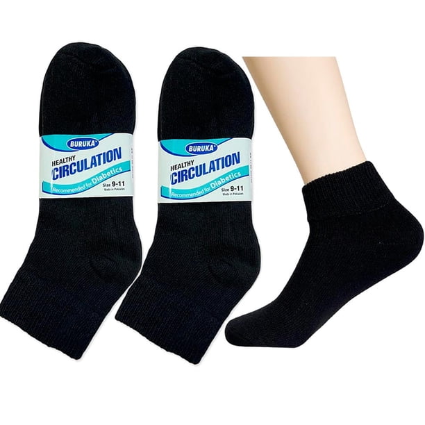 6 pares de calcetines tobilleros circulatorios para diabéticos, soporte de salud para hombre, talla 9-11, color negro