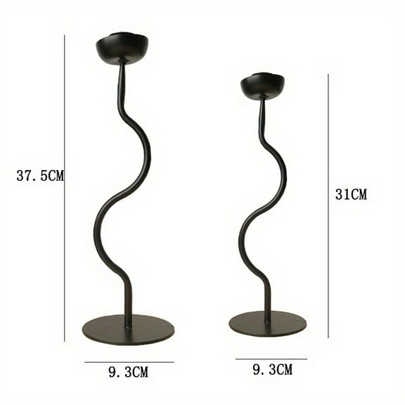 Set of 2 Vintage Hand-welded Candlestick Candelabra Black Metal Wavy Candel Holder Retro Candlestick Wabi-sabi Home Decoration (without candle)