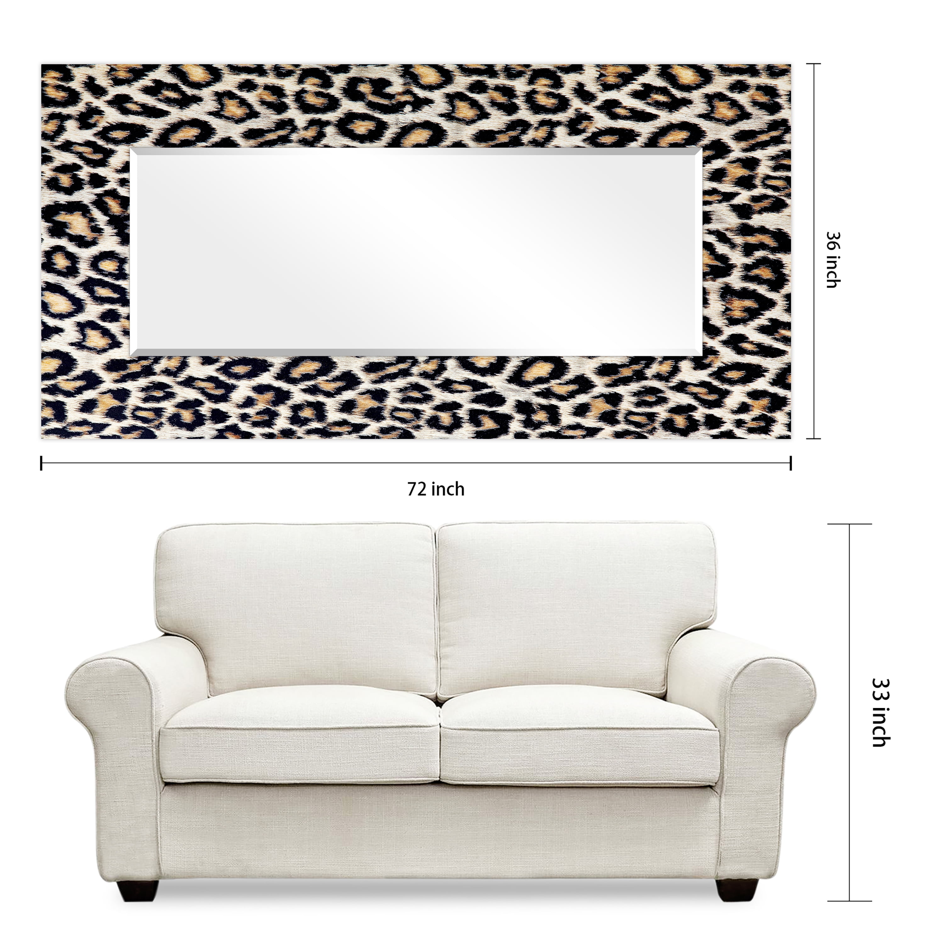 Empire Art Direct Leopard Rectangular Beveled Mirror on Free Floating Reverse Printed Tempered Art Glass, 72" x 36" x 0.4", Ready to Hang