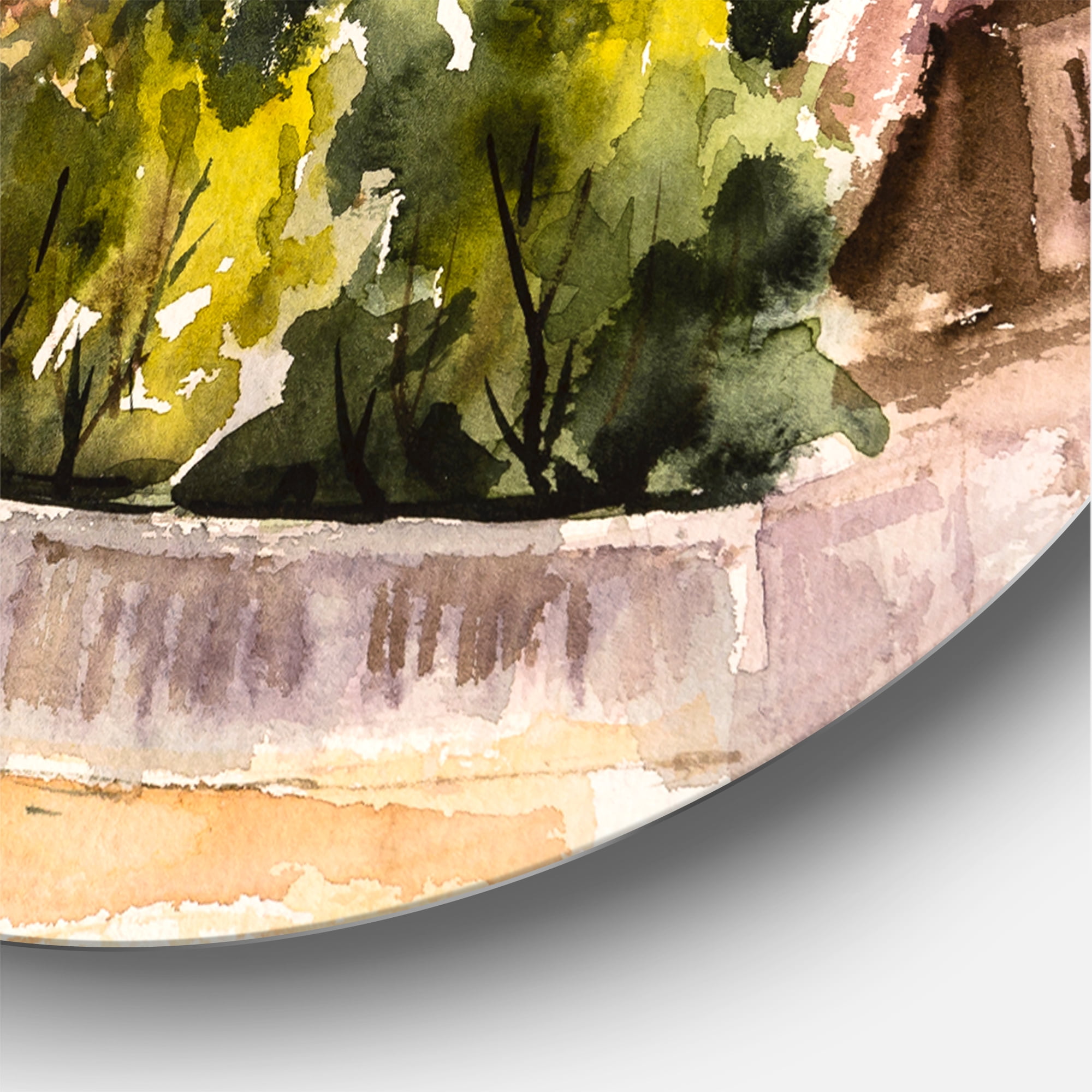 Designart 'View of Old Polish City Buildings In Nature' Traditional Circle Metal Wall Art 36x36 - Disc of 36