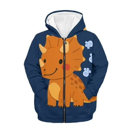 Uourmeti Cute Dinosaur Lightweight Zip Up Hoodie for Boys Girls Long Sleeve with Pockets Comfy Casual Fall Outerwear Size 10-12