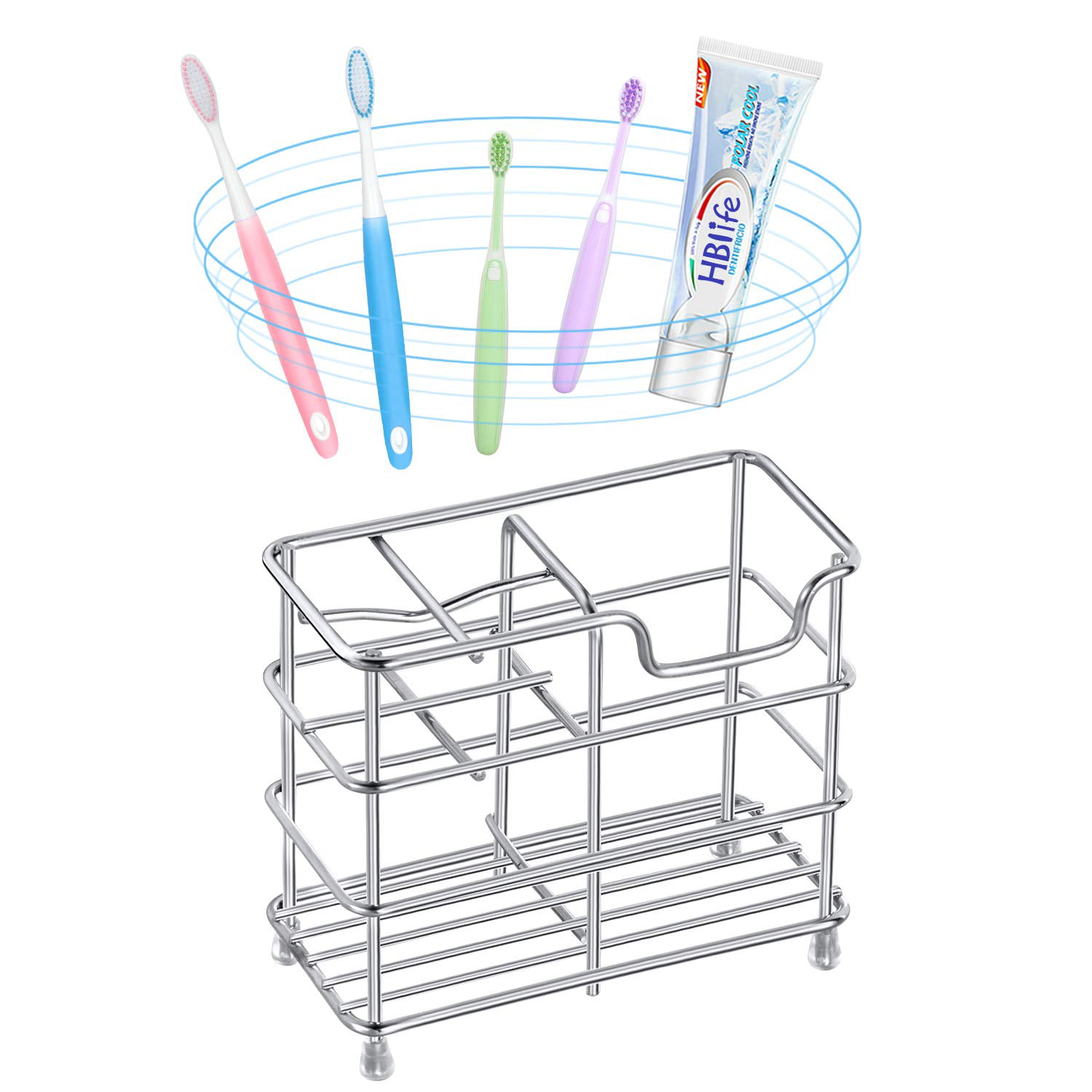 Stainless Steel Toothbrush Toothpaste Stand Holder Bathroom Storage Organizer 