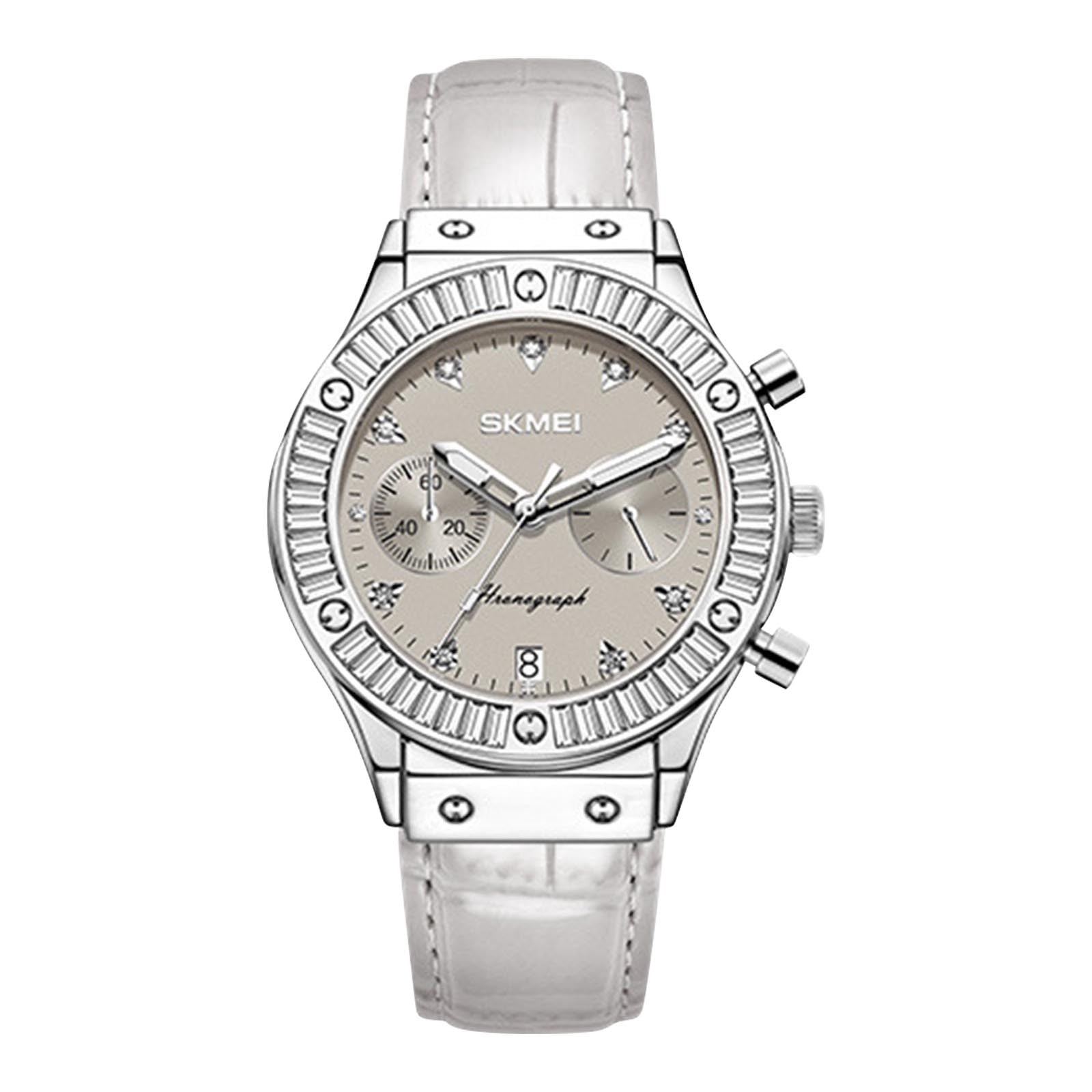 Women\'s All White Analog Quartz Crystal Rhinestone Bezel Waterproof Wrist Watch Safira 99 Small Womens Watch with faceted sapphire crystal  main image 2