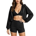thumbnail image 2 of Muscularfit Athletic Clothing Sets Summer Sets Activewear Sets Zip-Up Gym Sets Black Hooded Cropped Long Sleeve Outfit Sets for Women,XS, 2 of 7