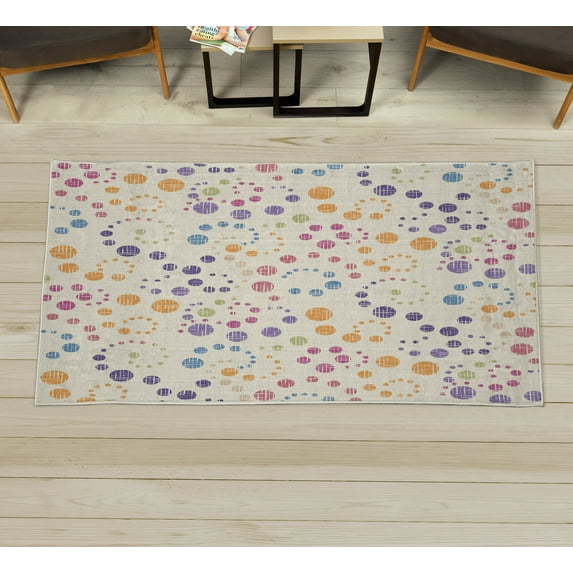 Modern Art Decorative Rug, Grunge Polka Dots Spots Backdrop Motif Retro Nostalgic Aesthetic Image Print, Quality Carpet for Bedroom Dorm and Living Room, 6 Sizes, Cream Apricot, by Ambesonne