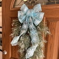 thumbnail image 3 of Sheer Snowflakes Christmas Wreath Bow - 10" Wide, 18" Long Pre-Tied Bow, Light Blue Glitter Snowflakes, Gift Basket, Winter Decoration, Front Door Decor, 3 of 5