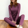thumbnail image 2 of Thermal Underwear Sets for Women Slim Fitted Long Sleeve Crew Neck Top and Leggings Pant Fall Winter Outfits (XL, Purple), 2 of 7