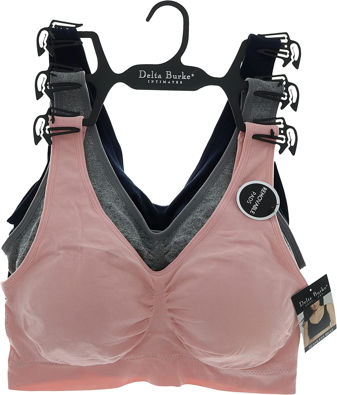 Delta Burke Intimates Women's Plus-Size Seamless Comfort Bra - 3 Pack -  Grey, Pink, & Navy - 2X 