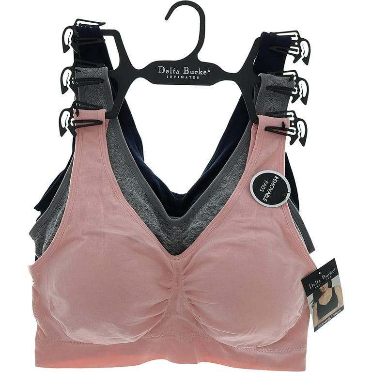 Delta Burke Intimates Women's Plus-Size Seamless Comfort Bra - 3 Pack -  Grey, Pink, & Navy - 2X