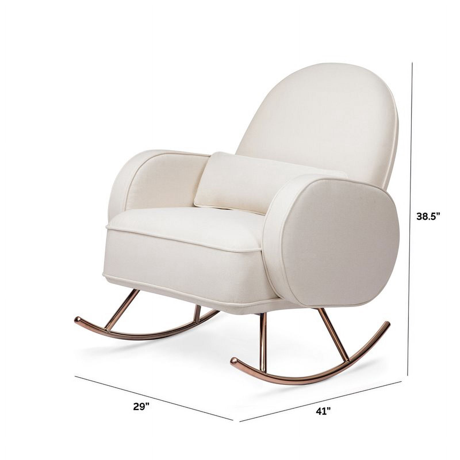Million Dollar Baby Compass Upholstered Modern Fabric Rocker in Cream with Rose Gold Legs