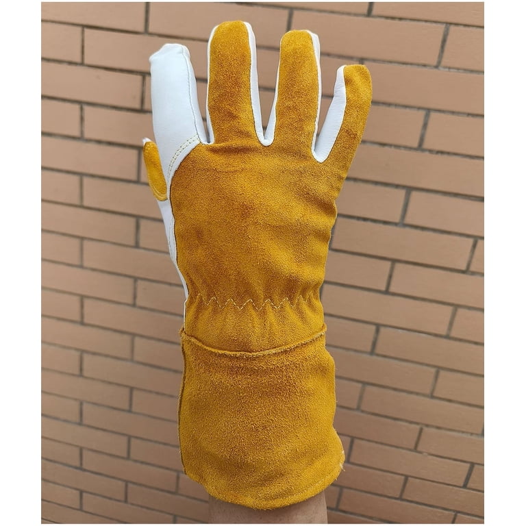 14 Inch Heat Resistant Welding Gloves – 932°F Protection, Kevlar Reinforced, Cowhide Leather, For MIG/TIG/Stick Welding, BBQ, Forging