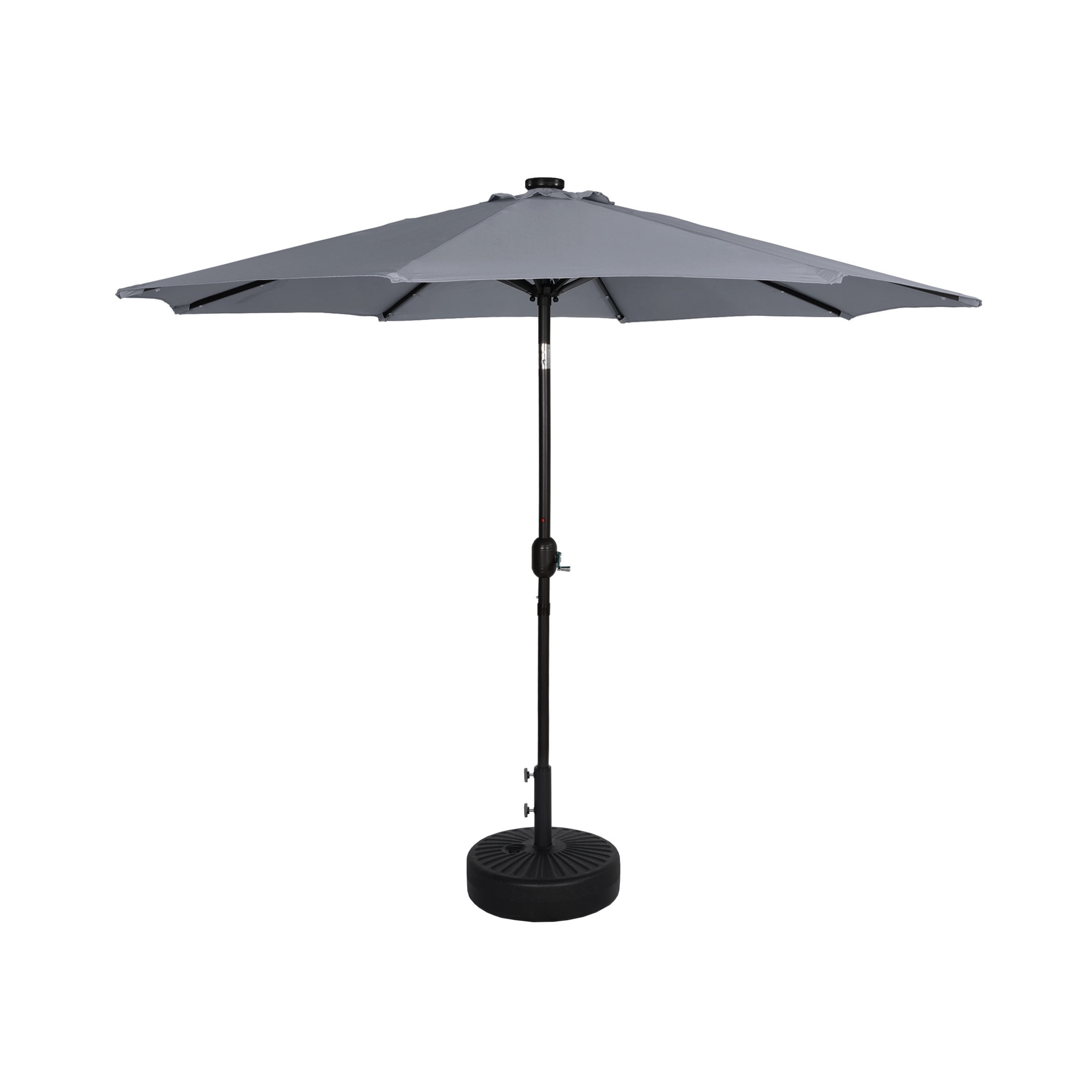 9 ft Patio Solar LED Market Umbrella With Black Round Free Standing