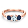 thumbnail image 3 of Gem Stone King 18K Rose Gold Plated Silver Sky Blue Aquamarine and Blue Sapphire Engagement Ring for Women | 1.20 Cttw | Round 5MM | Gemstone March Birthstone | Size 9, 3 of 6