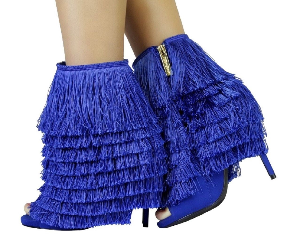 royal blue fringe heels