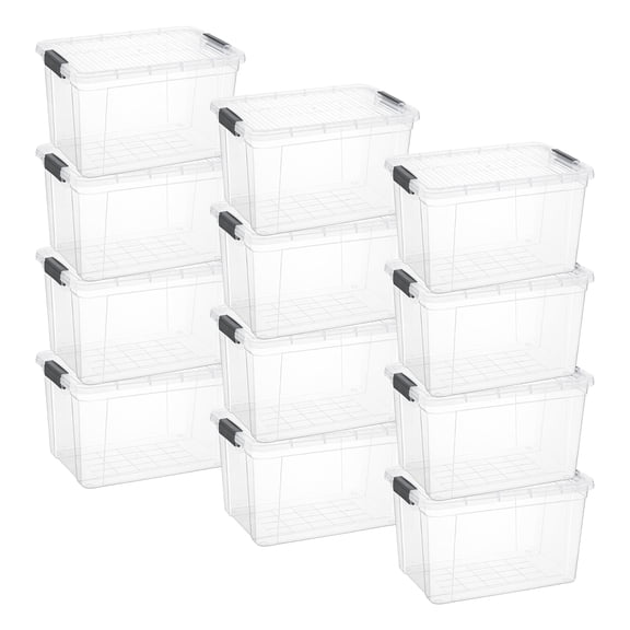 Superio Clear Storage Boxes with Lids, Plastic Container Bins for Organizing, Stackable Crates, BPA Free, Non Toxic, Odor Free, Organizers for Home, Office, School, and Dorm, 13.7 Quart, 12 Pack