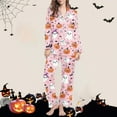 thumbnail image 2 of Enjoytime Fall Winter Pjs for Women Set Halloween Printed Lapel Long Sleeve Button Down Blouse Pants Pumpkins Ghost Pajamas Trendy Cozy Cute Loungewear, 2 of 6