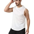 thumbnail image 2 of SWSMCLT Men's Running Hooded Vest Soft Basic Casual Tank Top Quick Dry Fit Sleeveless Summer Top High Low Slim Fit Workout Fall White Small, 2 of 5