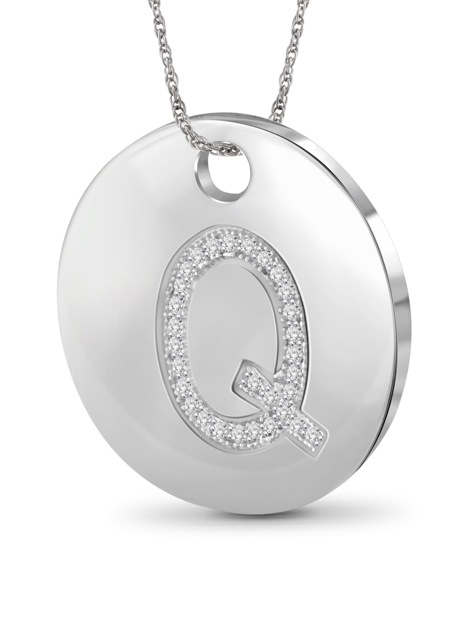 JewelersClub Accent White Diamond Initial Letter Pendant for Women | Customizable .925 Sterling Silver Q Alphabet Monogram Necklaces for Girls |Capital Letters | Personalized Jewelry Gift for Her