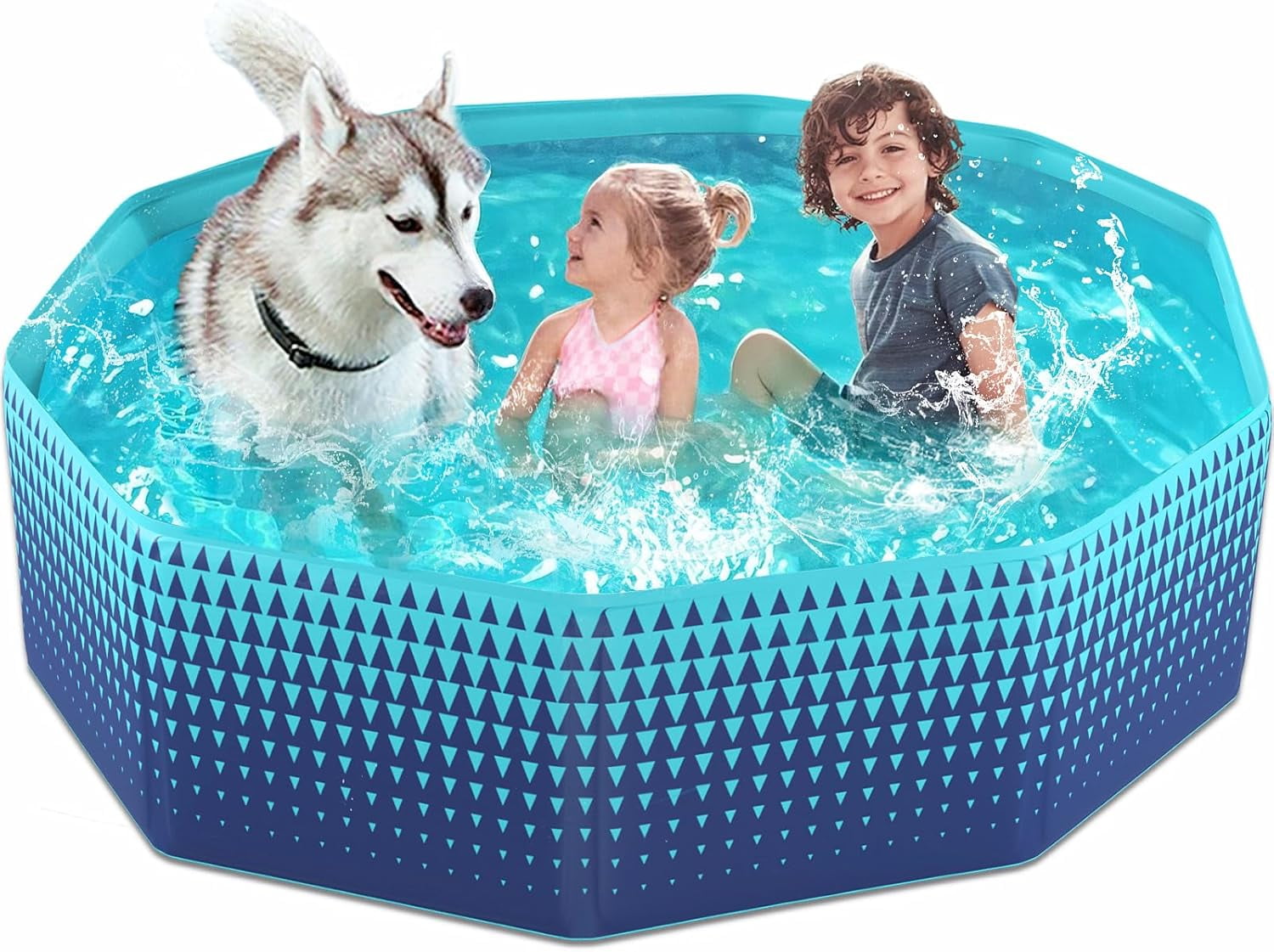 Foldable Dog Kiddie Pool - Hard Plastic Kids Paddling Pool Toddler Baby Swimming Pools for Backyard Collapsible Whelping Box Pet Doggie Cats Wading Pools Bathtub for Puppy Large Dogs 48In,G