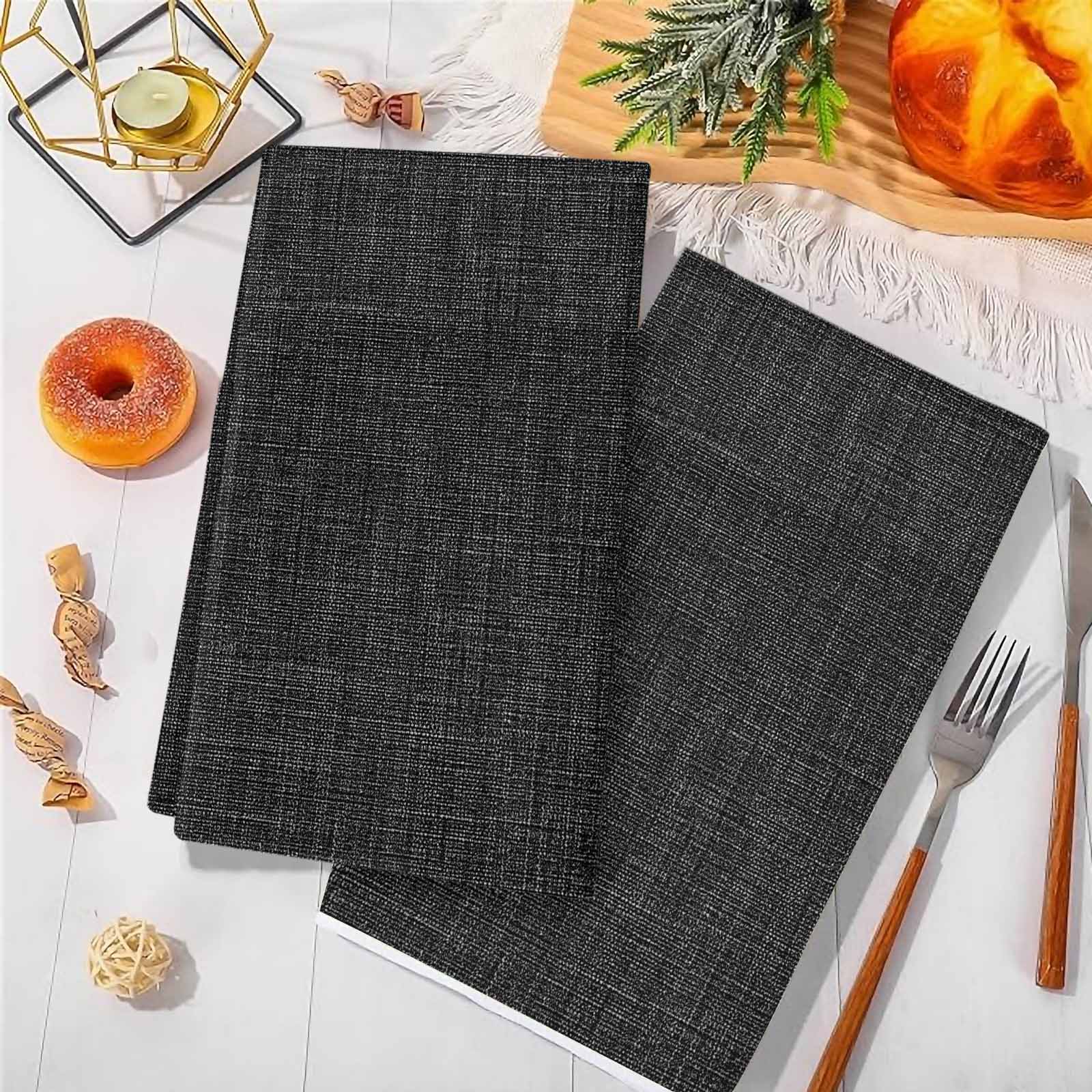 Black Burlap Texture Kitchen Towels Set of 3, Farmhouse Vintage Black Soft Microfiber Dish Towels, Absorbent Quick-Dry Washable Dishcloths for Kitchen Cleaning, Drying Dishes, 18x28 Inches