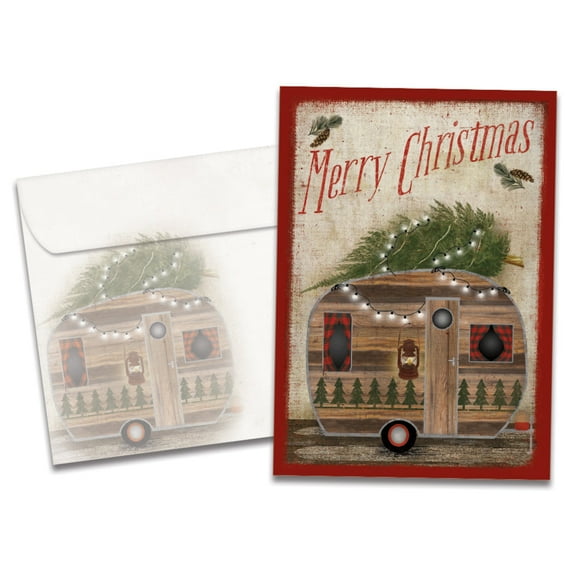 Tree-Free Greetings Christmas Greeting Card 12 Pack, 100% Recycled Paper, 5x7, Rustic Camper Christmas (HP25177)