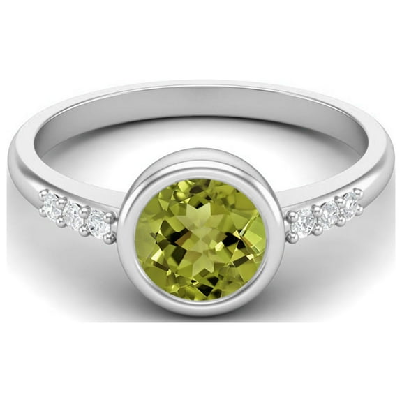 Mooneye 1.02 Ctw Round Peridot 925 Sterling Silver Bezel Set Solitaire Valentines Day Gifts Ring