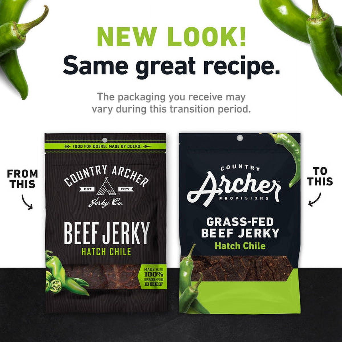 Country Archer Jerky Beef Hatch Chile 2.5 Ounces Pack Of 12