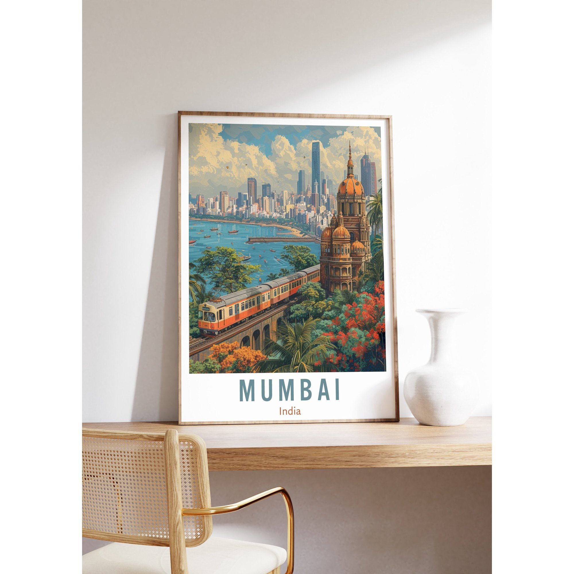 Mumbai India Travel City Skyline Poster , Poster Print Only