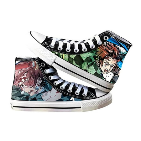 

Anime Demon Slayer Canvas Shoes Lace Up Tanjirou Nezuko Zenitsu Pattern Skateboard Shoes Campus Casual Shoes Sneakers for Boys Teens Men