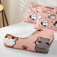 thumbnail image 4 of Manfei Kawaii Kitten Twin Quilt Set, BohoFlower Floral Twin Coverlet Set, Peach Pink, 2 Pieces, 1 Bedspread and 1 Pillowcase, 4 of 7