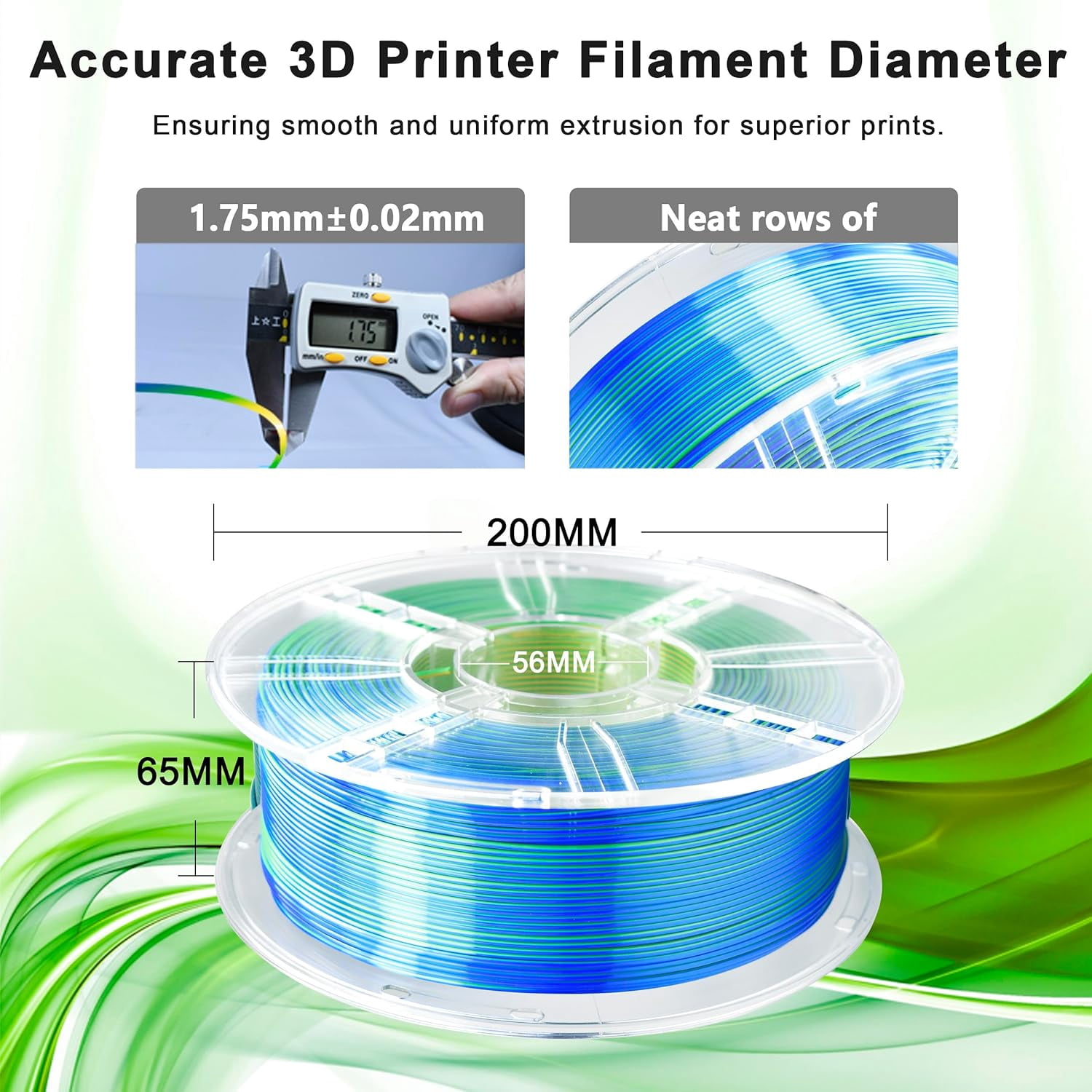 PLA Silk 3D Printer Filament 1.75mm, Dimensional Accuracy +/- 0.02 mm, 1KG Spool (2.2lbs) PLA Gradient Color