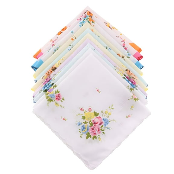 DESIGNICE 10pcs Womens Vintage Floral Print Cotton Handkerchief Pocket Hanky Bulk Set