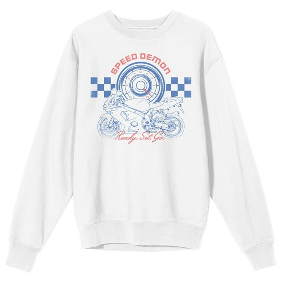 Sportsbike Race Speed Demon, Ready Set Go Men's White Crew Neck Sweatshirt-XL