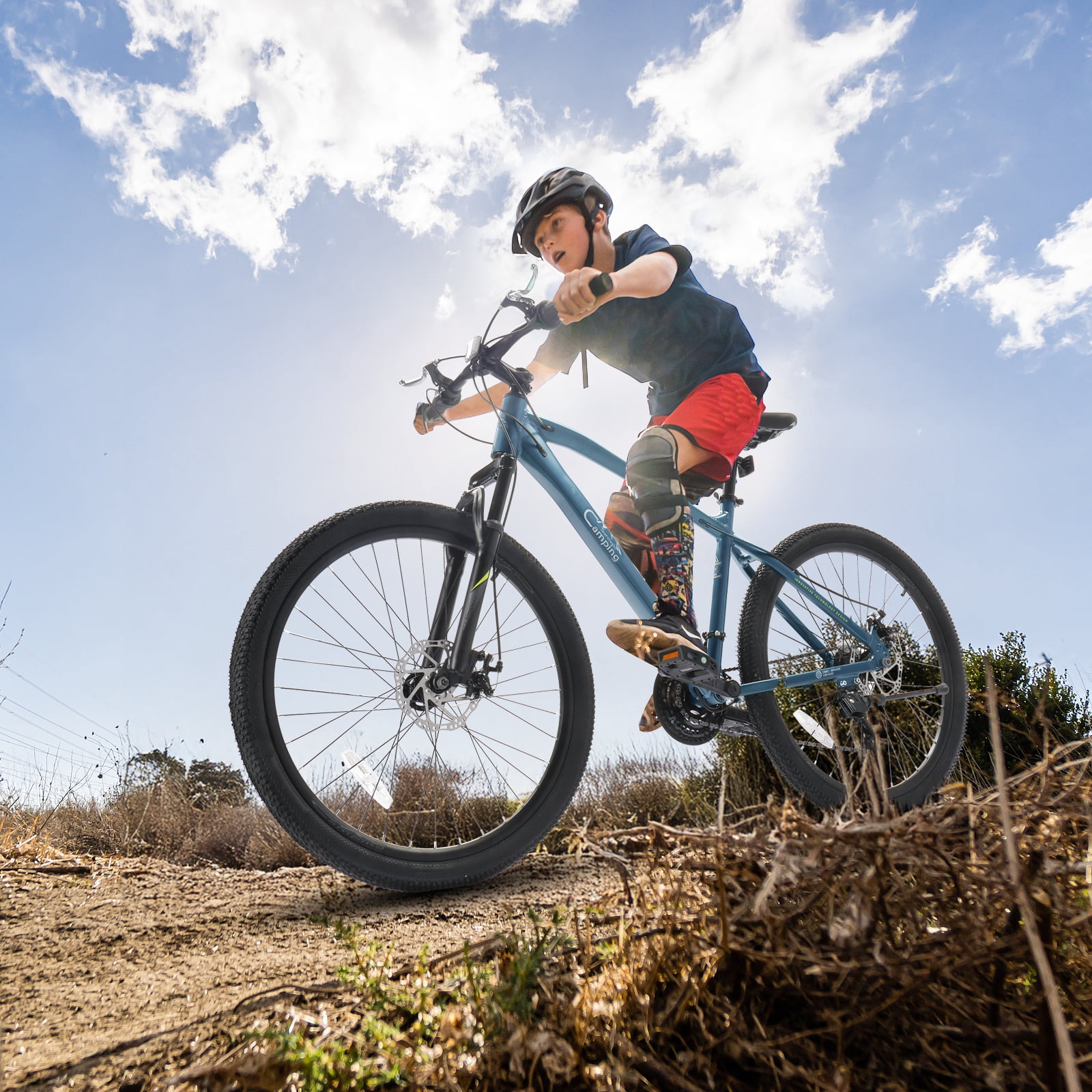 UBesGoo 24in Mountain Bike for Adults, Aluminum Frame Lightweight 21 Speeds Men/Women Bike with Dual Disc Brake, Twist Shifters, Gray Blue