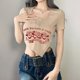 thumbnail image 1 of VISgogo, camisetas de verano para mujer, con estampado de rosas en contraste, manga corta, cuello cuadrado, dobladillo irregular, camiseta adelgazante VISgogo  moda, 1 of 2