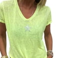 thumbnail image 3 of Camiseta Mujer Cuello en V Manga Corta Top suelto Estampado Chica Verano Top, Amarillo, 5XL seitruly AP001862-08, 3 of 5